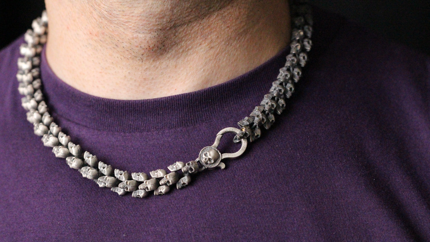 Bold Skull Chain Necklace in 925 Sterling Silver | Edgy and Unique Gothic Necklace for Men