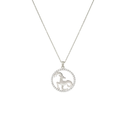 CAPRICORN Zodiac Necklace | Gold & Silver Astrology Pendant with Diamond or Zircon