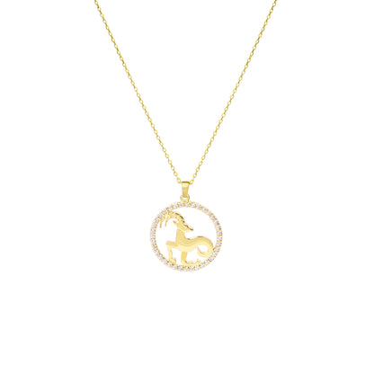 CAPRICORN Zodiac Necklace | Gold & Silver Astrology Pendant with Diamond or Zircon