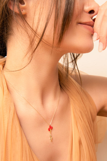 CARMEN Little Girl Holding Red Balloons Necklace | Playful Colorful Necklace in Silver & Gold