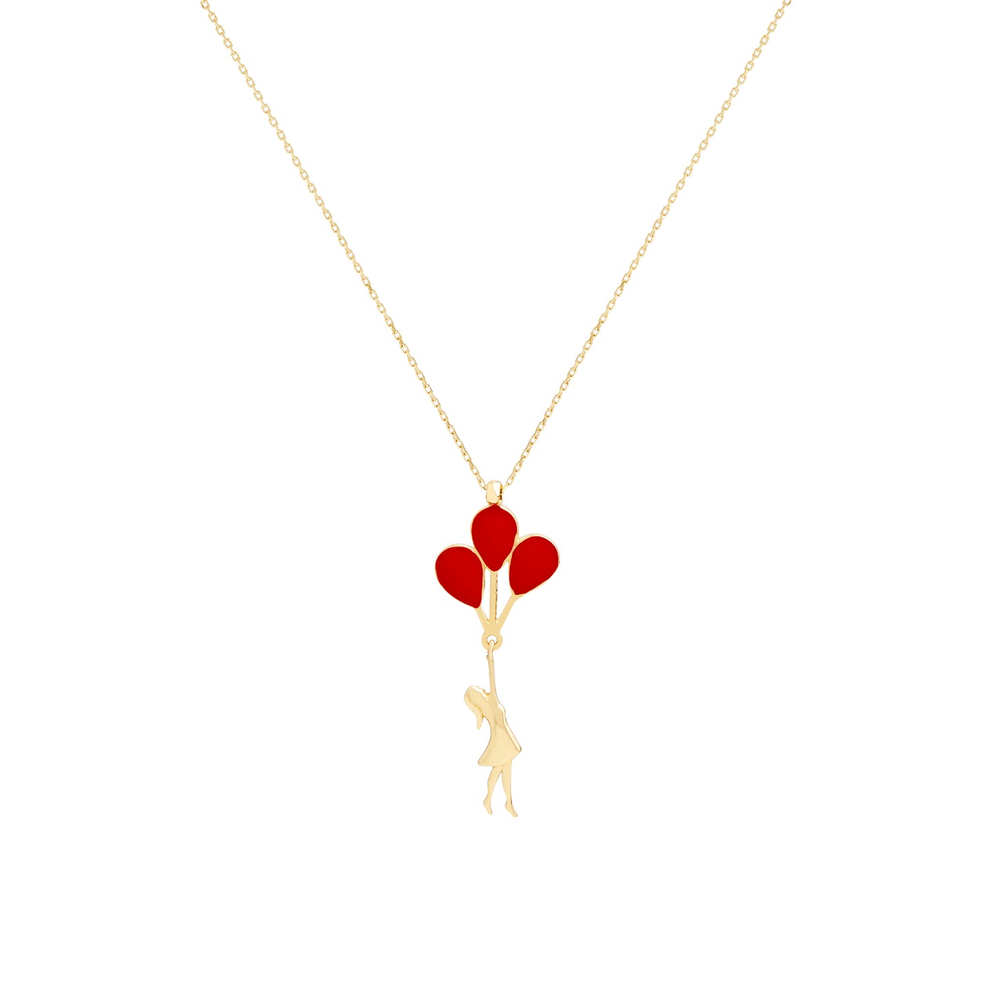 CARMEN Little Girl Holding Red Balloons Necklace | Playful Colorful Necklace in Silver & Gold