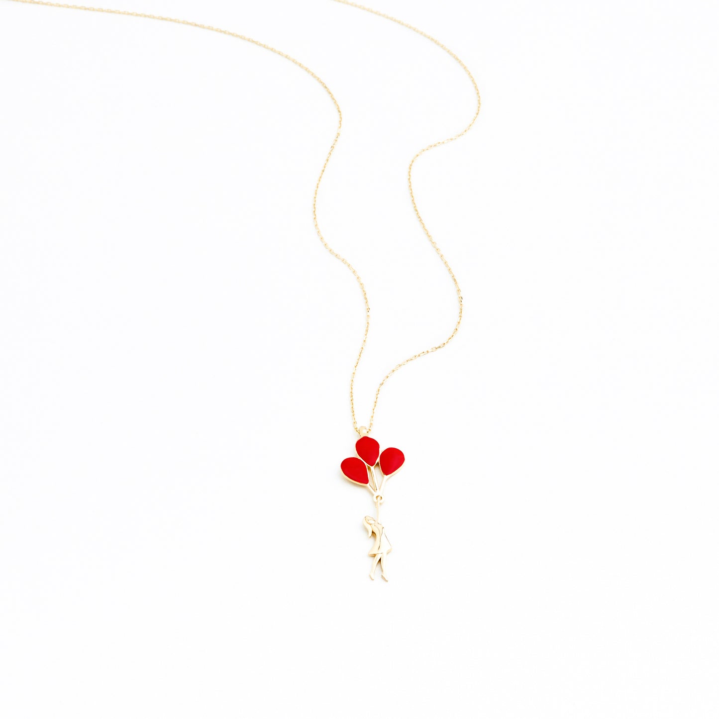 CARMEN Little Girl Holding Red Balloons Necklace | Playful Colorful Necklace in Silver & Gold