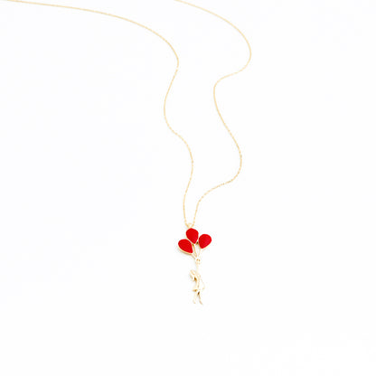 CARMEN Little Girl Holding Red Balloons Necklace | Playful Colorful Necklace in Silver & Gold