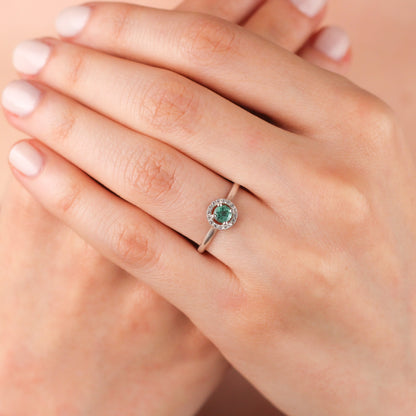 CELESTE Green Topaz Engagement Ring in Solid Gold | Green Topaz Round Halo Proposal Ring