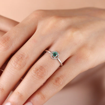 CELESTE Green Topaz Engagement Ring in Solid Gold | Green Topaz Round Halo Proposal Ring