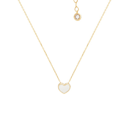 CHER Elegant White Heart Necklace | Dainty Enamel Pendant in Silver & Gold