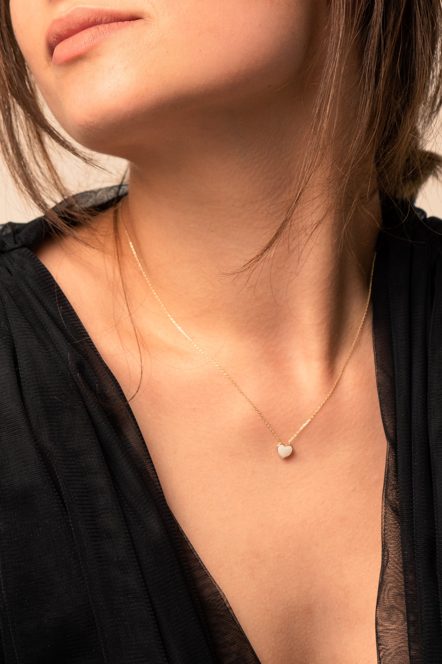 CHER Elegant White Heart Necklace | Dainty Enamel Pendant in Silver & Gold