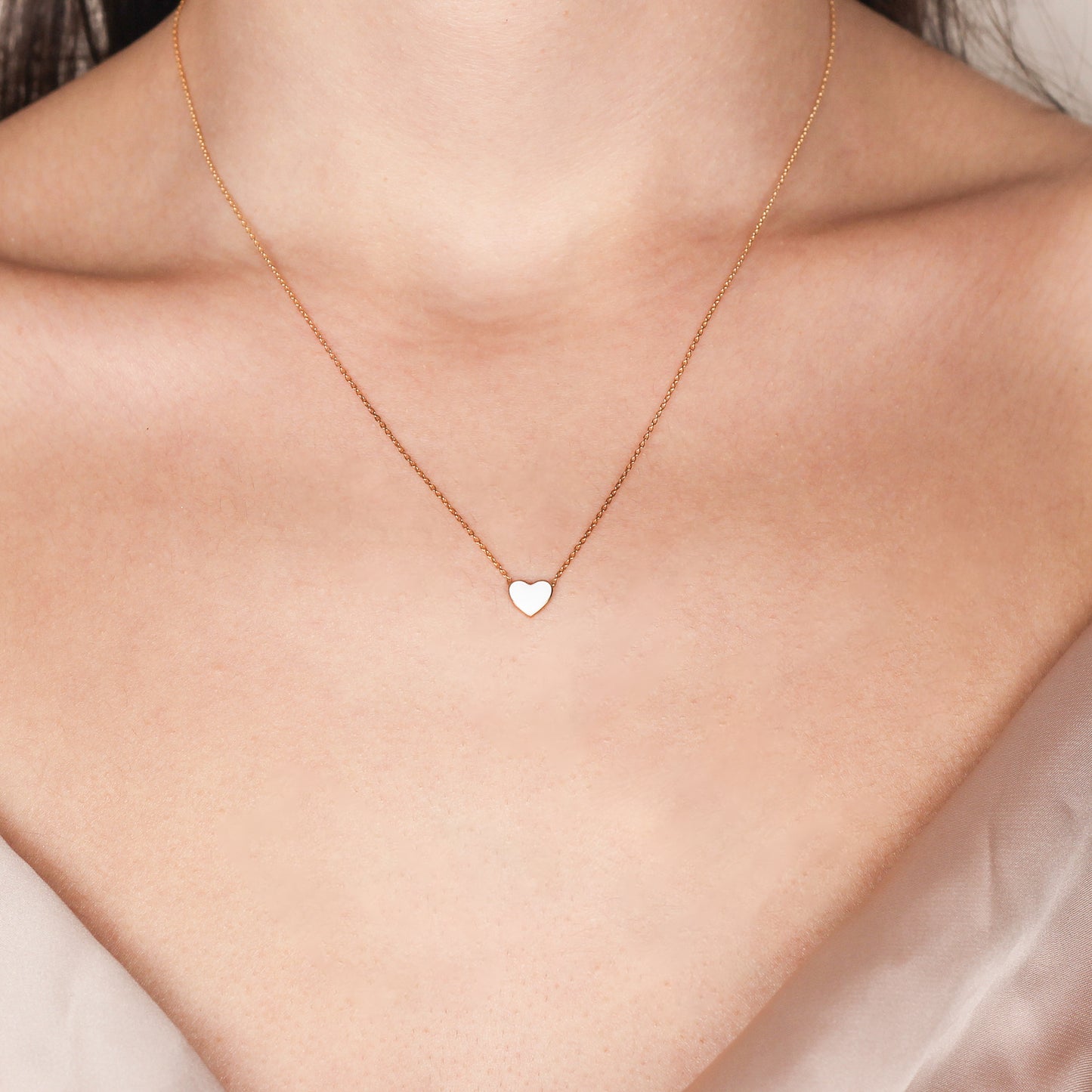 CHER Elegant White Heart Necklace | Dainty Enamel Pendant in Silver & Gold