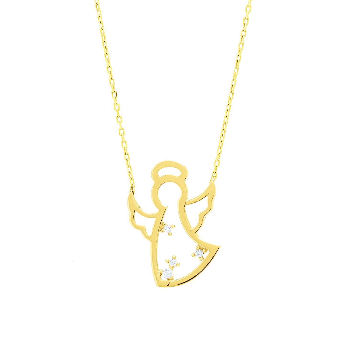 CHRYSTAL Dainty Angel Necklace | Sterling Silver & Gold Pendant with Diamond or Zircon