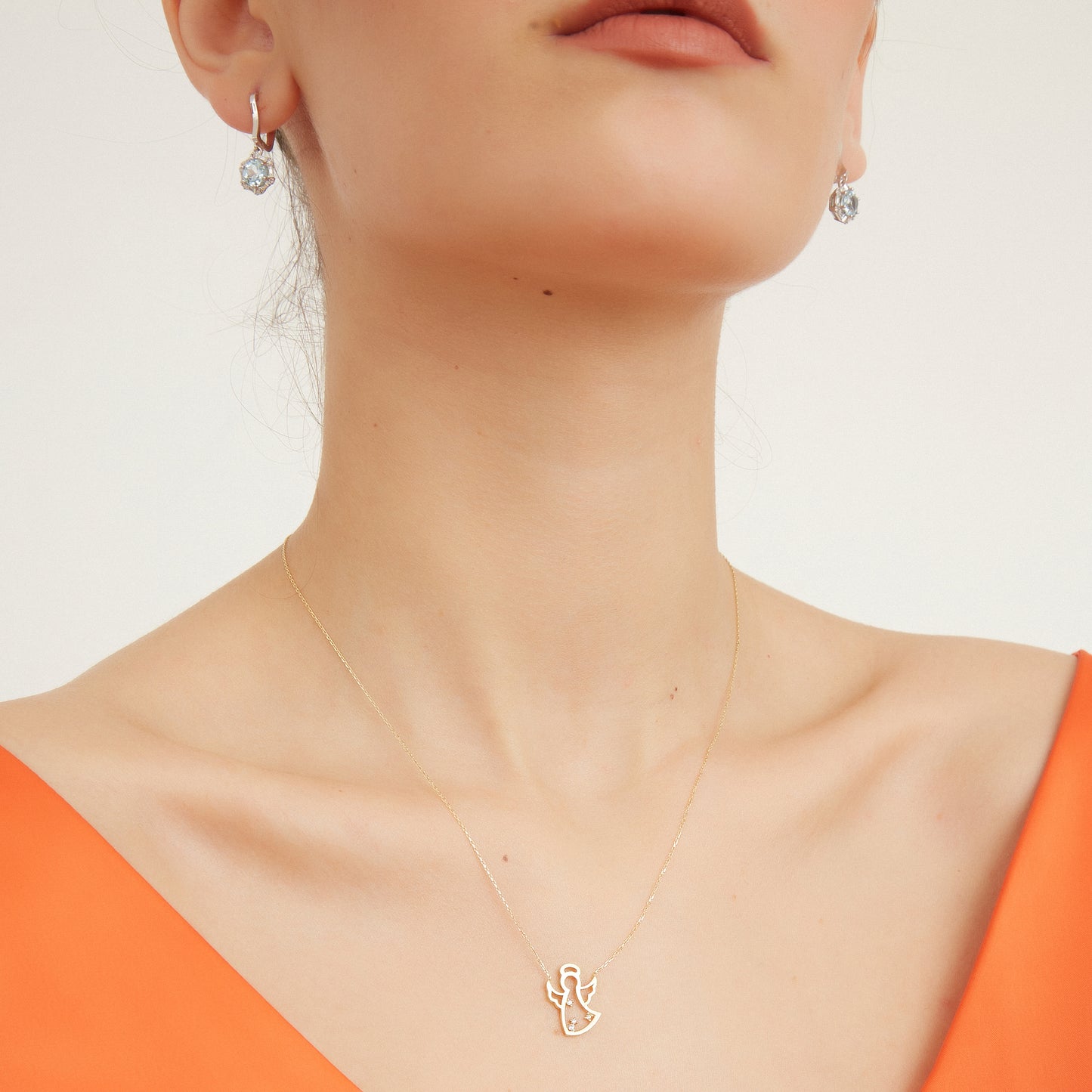 CHRYSTAL Dainty Angel Necklace | Sterling Silver & Gold Pendant with Diamond or Zircon