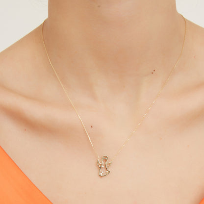 CHRYSTAL Dainty Angel Necklace | Sterling Silver & Gold Pendant with Diamond or Zircon