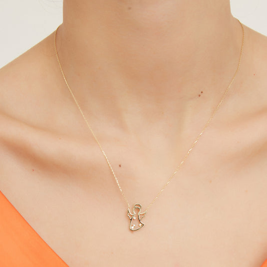 CHRYSTAL Dainty Angel Necklace | Sterling Silver & Gold Pendant with Diamond or Zircon