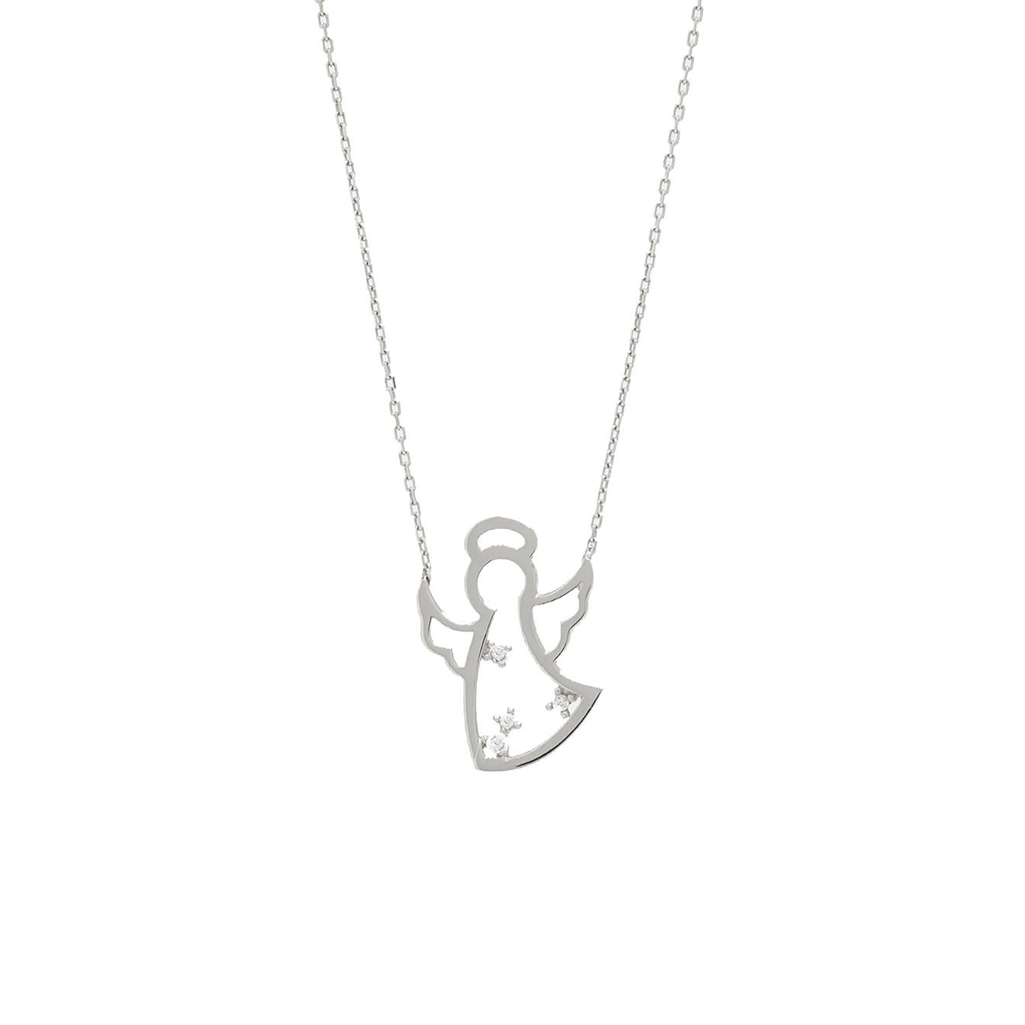 CHRYSTAL Dainty Angel Necklace | Sterling Silver & Gold Pendant with Diamond or Zircon