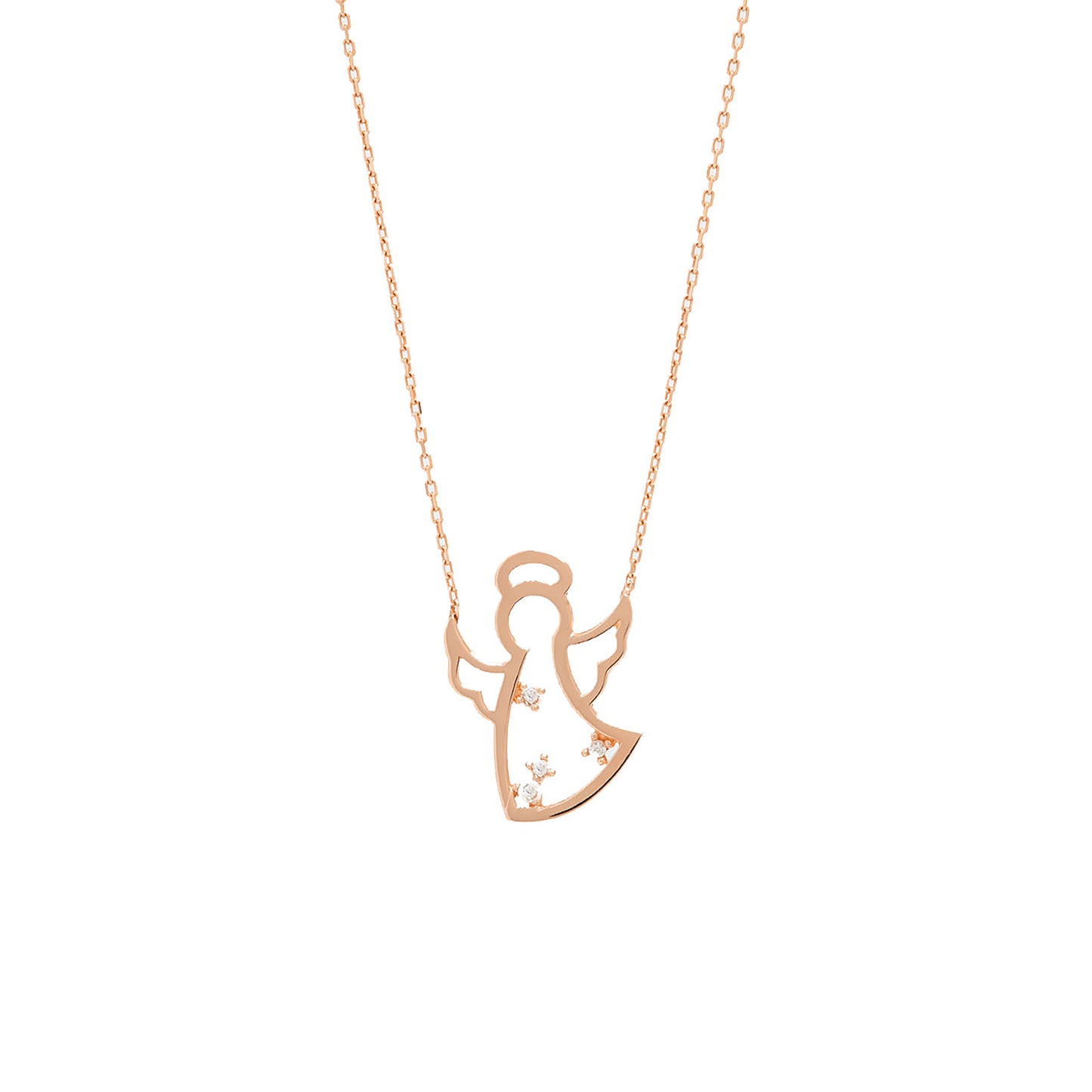 CHRYSTAL Dainty Angel Necklace | Sterling Silver & Gold Pendant with Diamond or Zircon