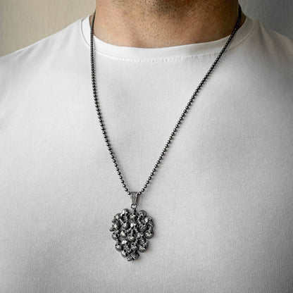 Clustered Skull Pendant Necklace in Sterling Silver | Statement Gothic Style Necklace