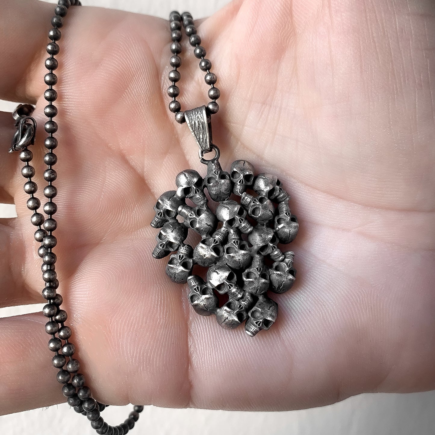 Clustered Skull Pendant Necklace in Sterling Silver | Statement Gothic Style Necklace