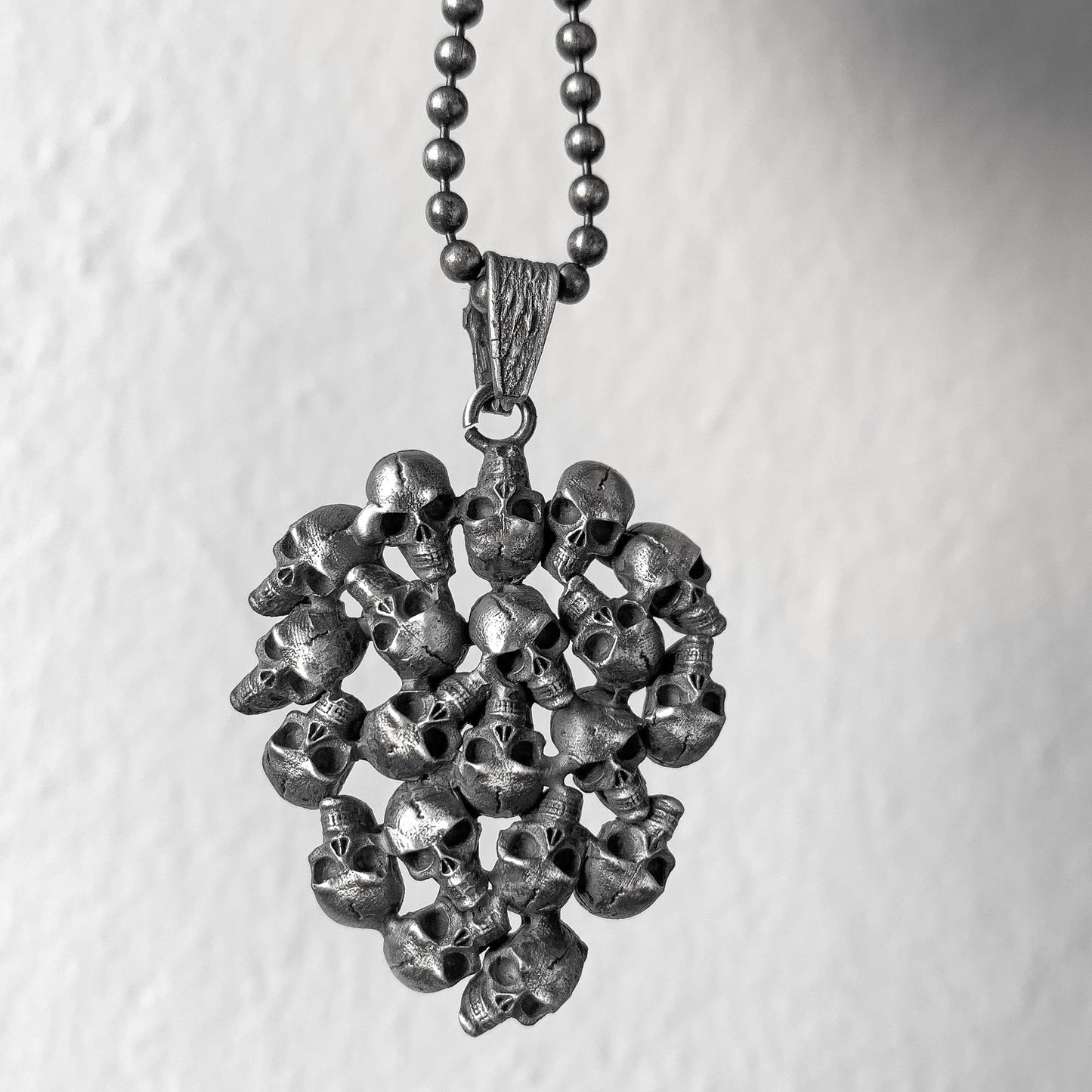 Clustered Skull Pendant Necklace in Sterling Silver | Statement Gothic Style Necklace