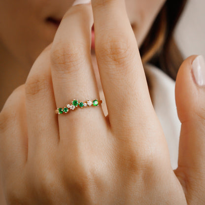 COSETTE Elegant Solid Gold Ring with Lush Emerald Stones | Handmade Emerald Jewelry for Women