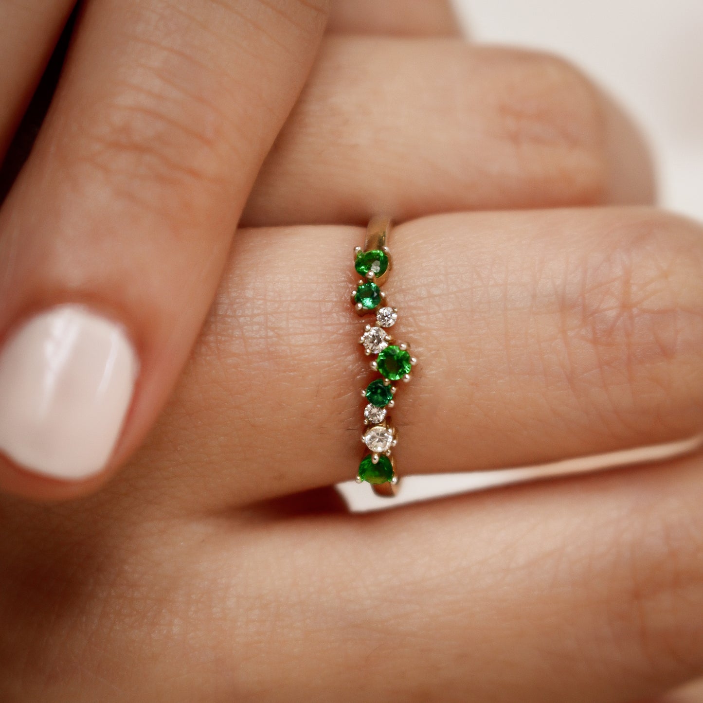 COSETTE Elegant Solid Gold Ring with Lush Emerald Stones | Handmade Emerald Jewelry for Women