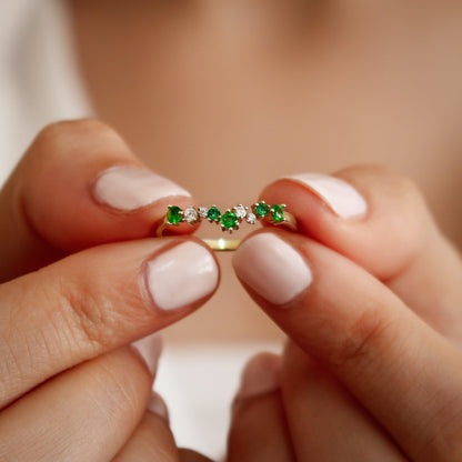 COSETTE Elegant Solid Gold Ring with Lush Emerald Stones | Handmade Emerald Jewelry for Women