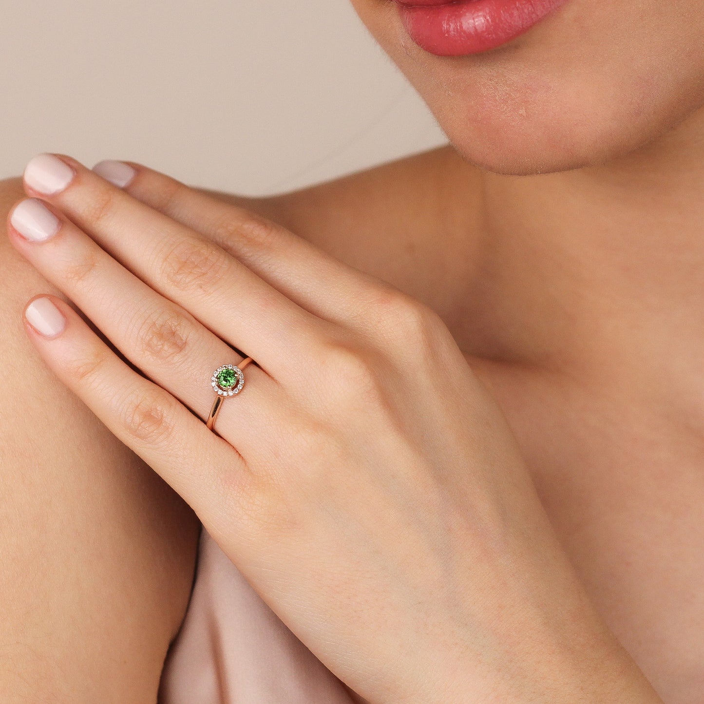 DAPHNE Timeless Emerald Halo Wedding Ring in Solid Gold | Sparkling Zircon or Diamond Halo Gemstone Ring