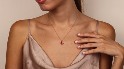 DARIA Natural Ruby Necklace in 14K & 8K Gold | Romantic Gemstone Pendant with Zircon Halo