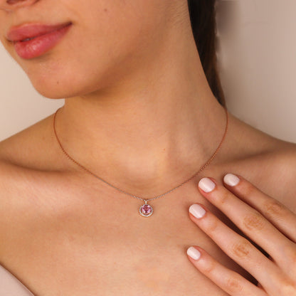 DILAN Pink Topaz Necklace | Sterling Silver & Gold Gemstone Pendant with CZ Halo