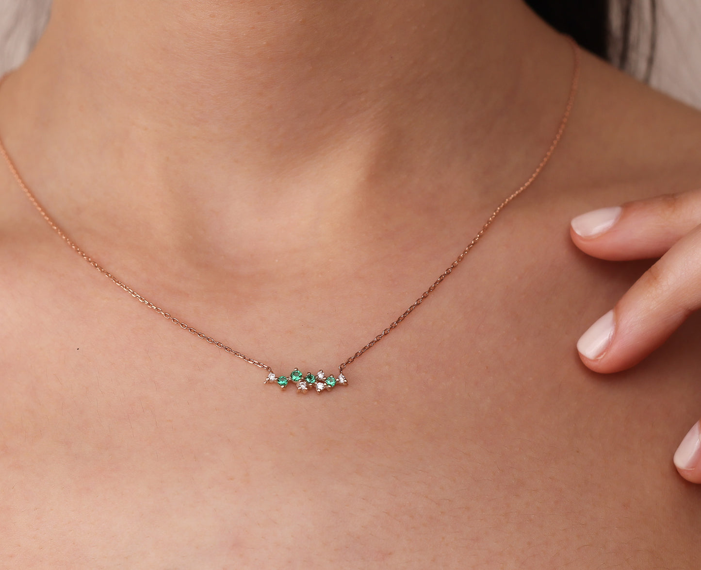 DOA Radiant Emerald Cluster Necklace | Silver & Gold Options with Zircon Details