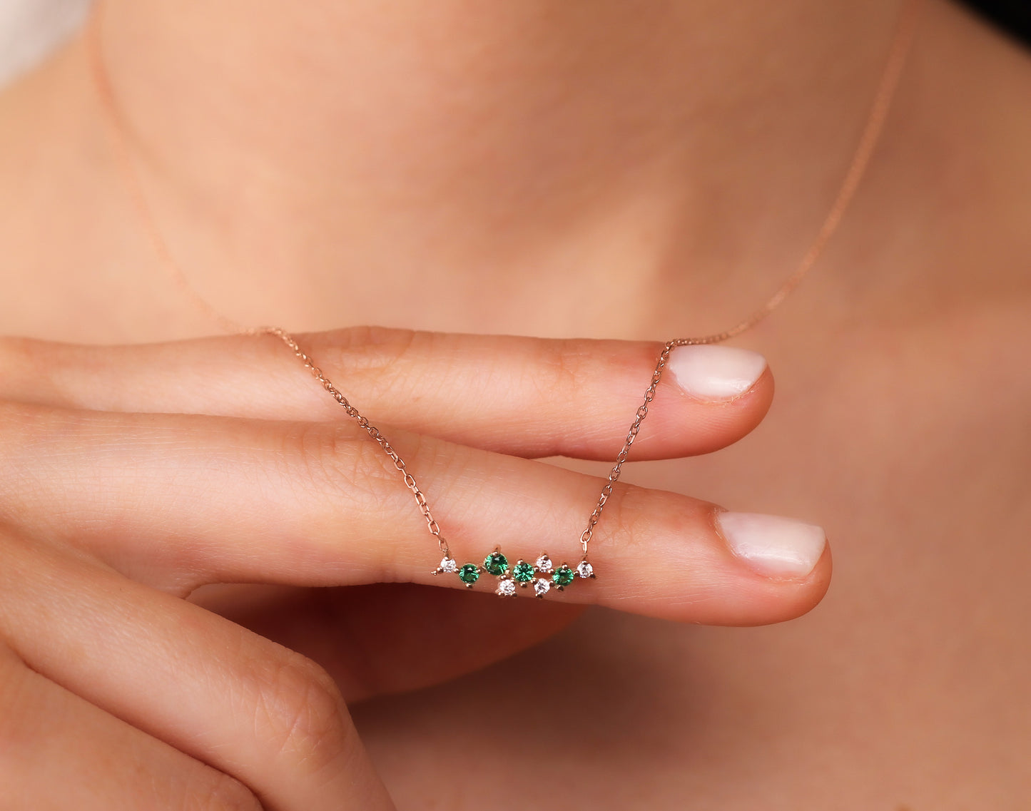 DOA Radiant Emerald Cluster Necklace | Silver & Gold Options with Zircon Details