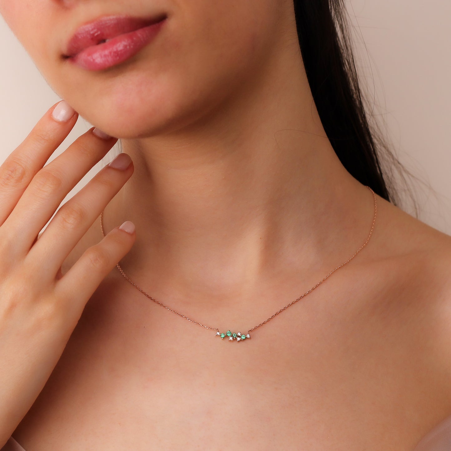 DOA Radiant Emerald Cluster Necklace | Silver & Gold Options with Zircon Details