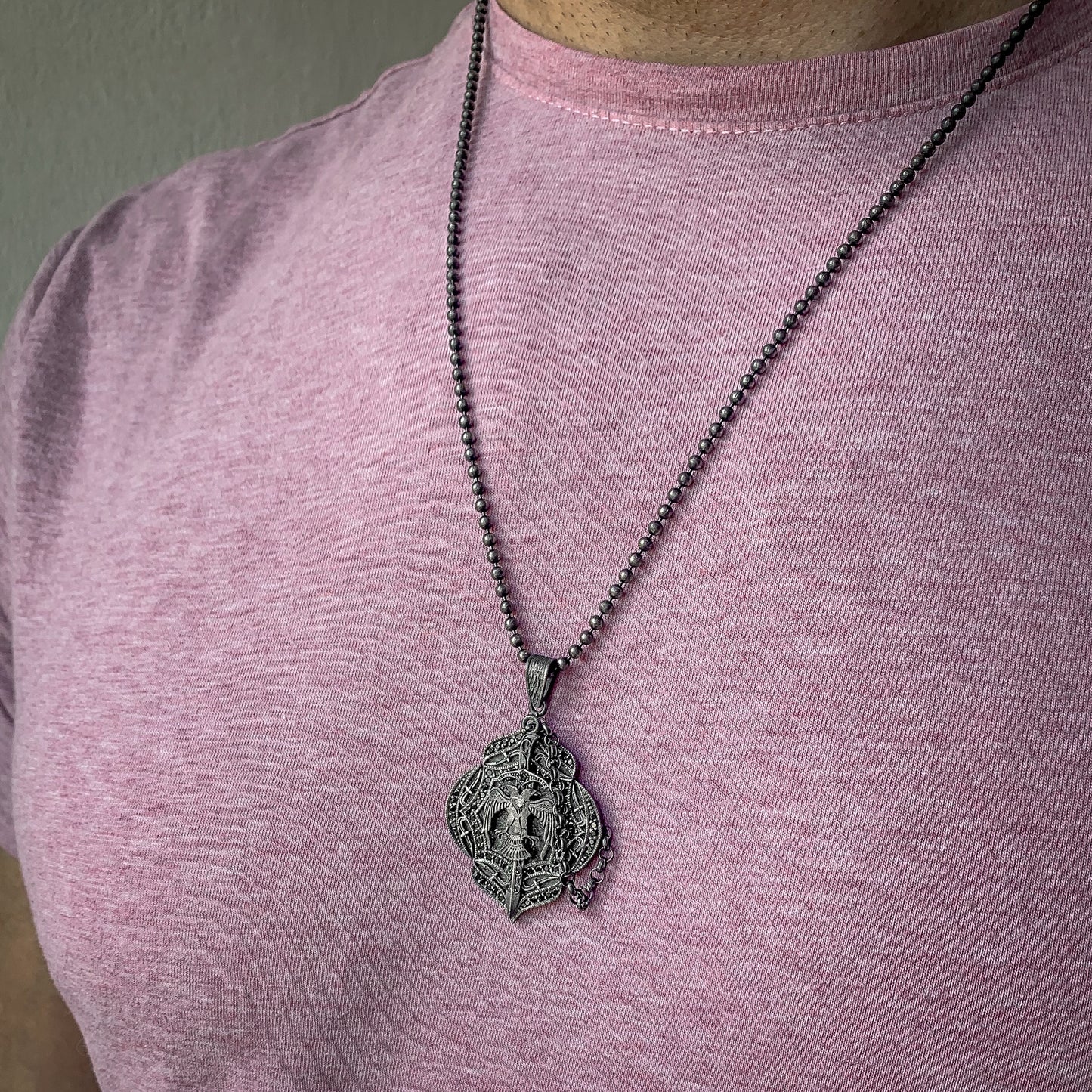 Double-Headed Eagle Shield with Sword Necklace | Intricate Silver Design Necklace for Men