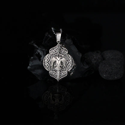 Double-Headed Eagle Shield with Sword Necklace | Intricate Silver Design Necklace for Men