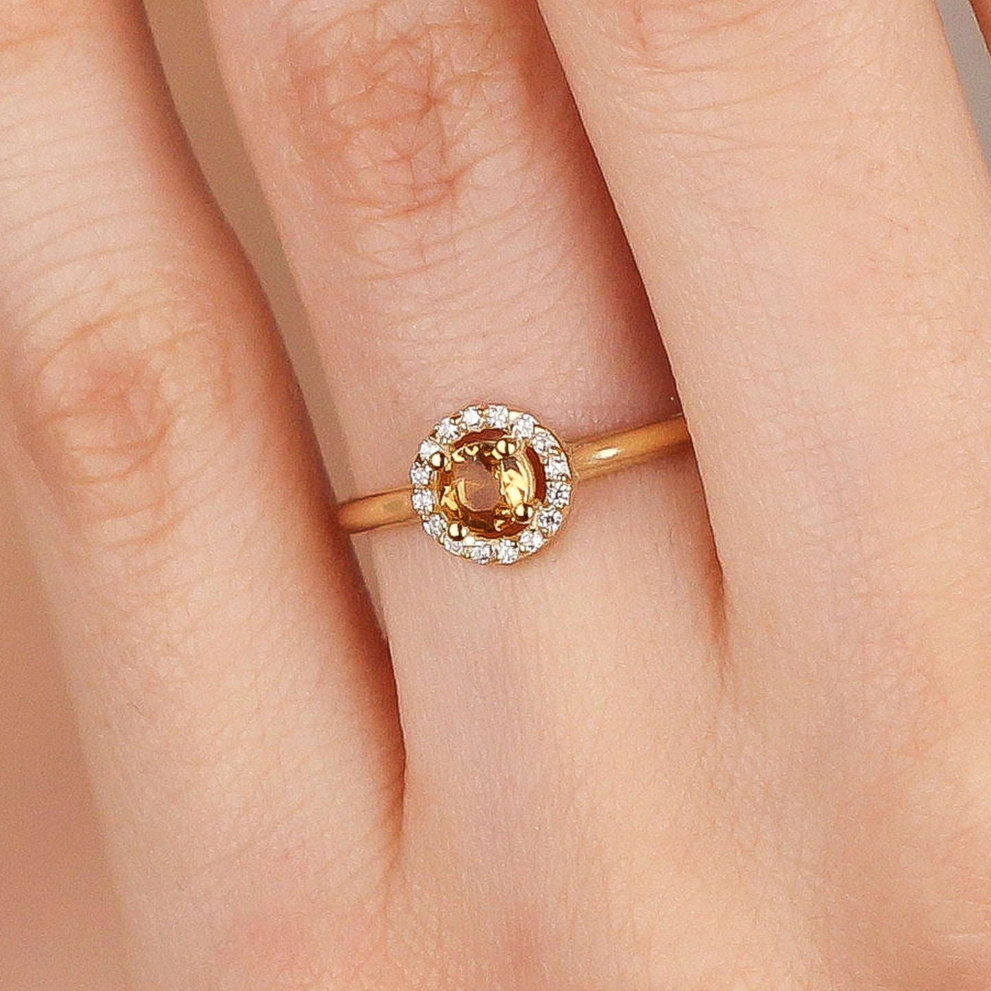 EDEN Luxury Citrine Engagement Ring in 8K and 14K Solid Gold | November Birthstone Halo Ring for Women