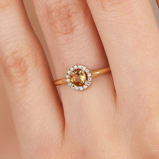 EDEN Luxury Citrine Engagement Ring in 8K and 14K Solid Gold | November Birthstone Halo Ring for Women