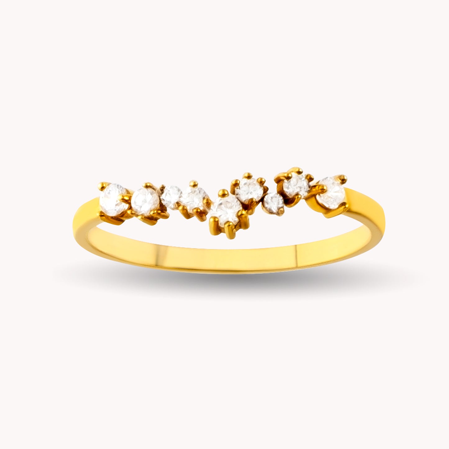 ESTELLE Luxurious Cluster Ring in Solid Gold with Shimmering Stones | V Shaped Cluster Engagement Ring