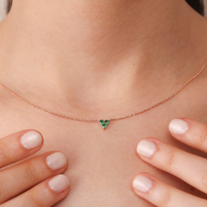 FIONA Timeless Emerald Trio Pendant | Luxury Silver & Gold Three-Stone Necklace