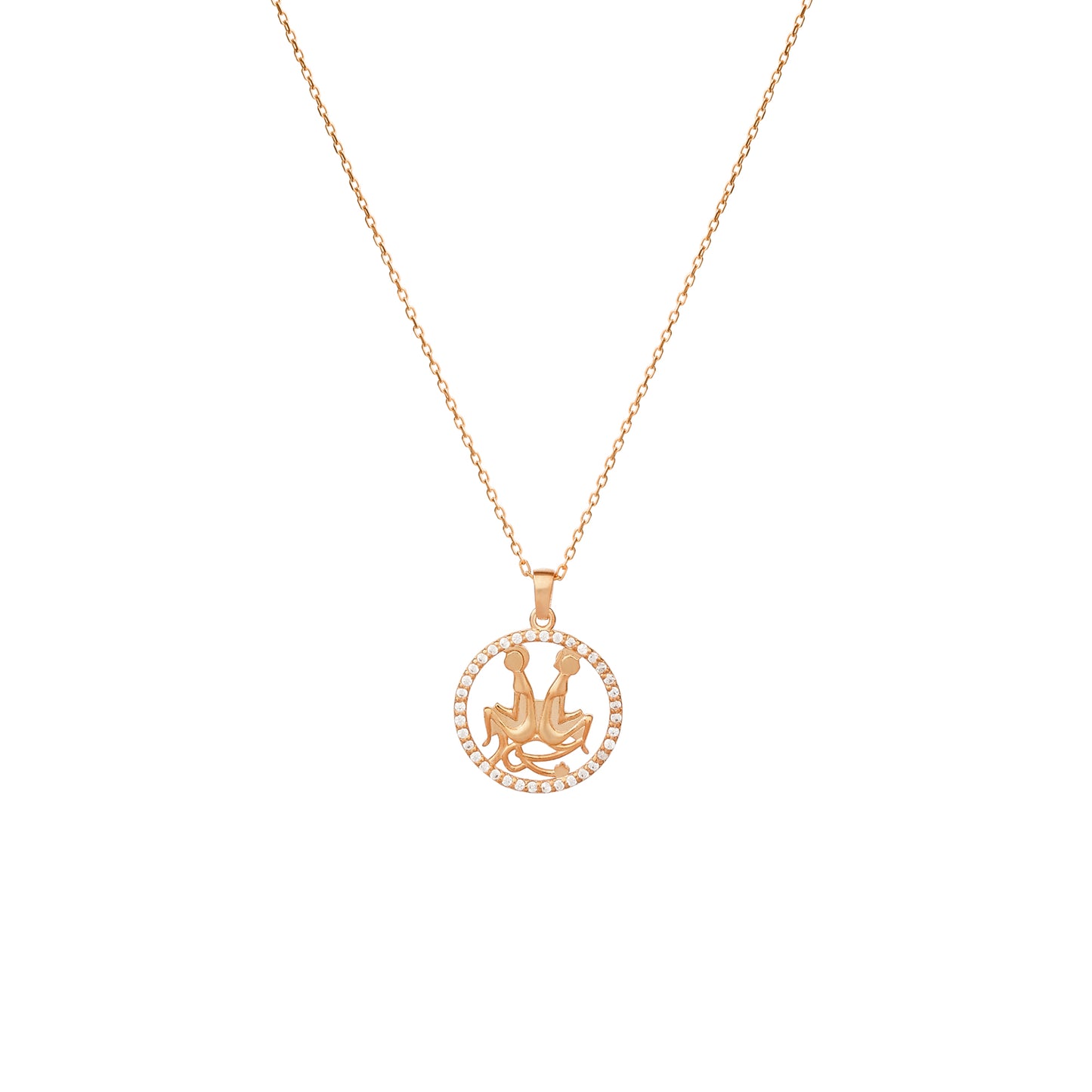 GEMINI Zodiac Necklace with Sparkling Halo | Astrology-Inspired Gold & Silver Pendant