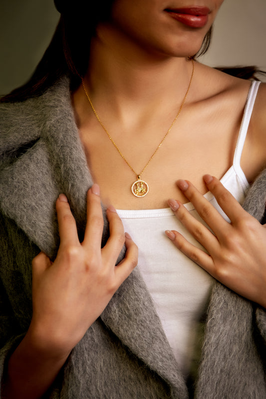 GEMINI Zodiac Necklace with Sparkling Halo | Astrology-Inspired Gold & Silver Pendant