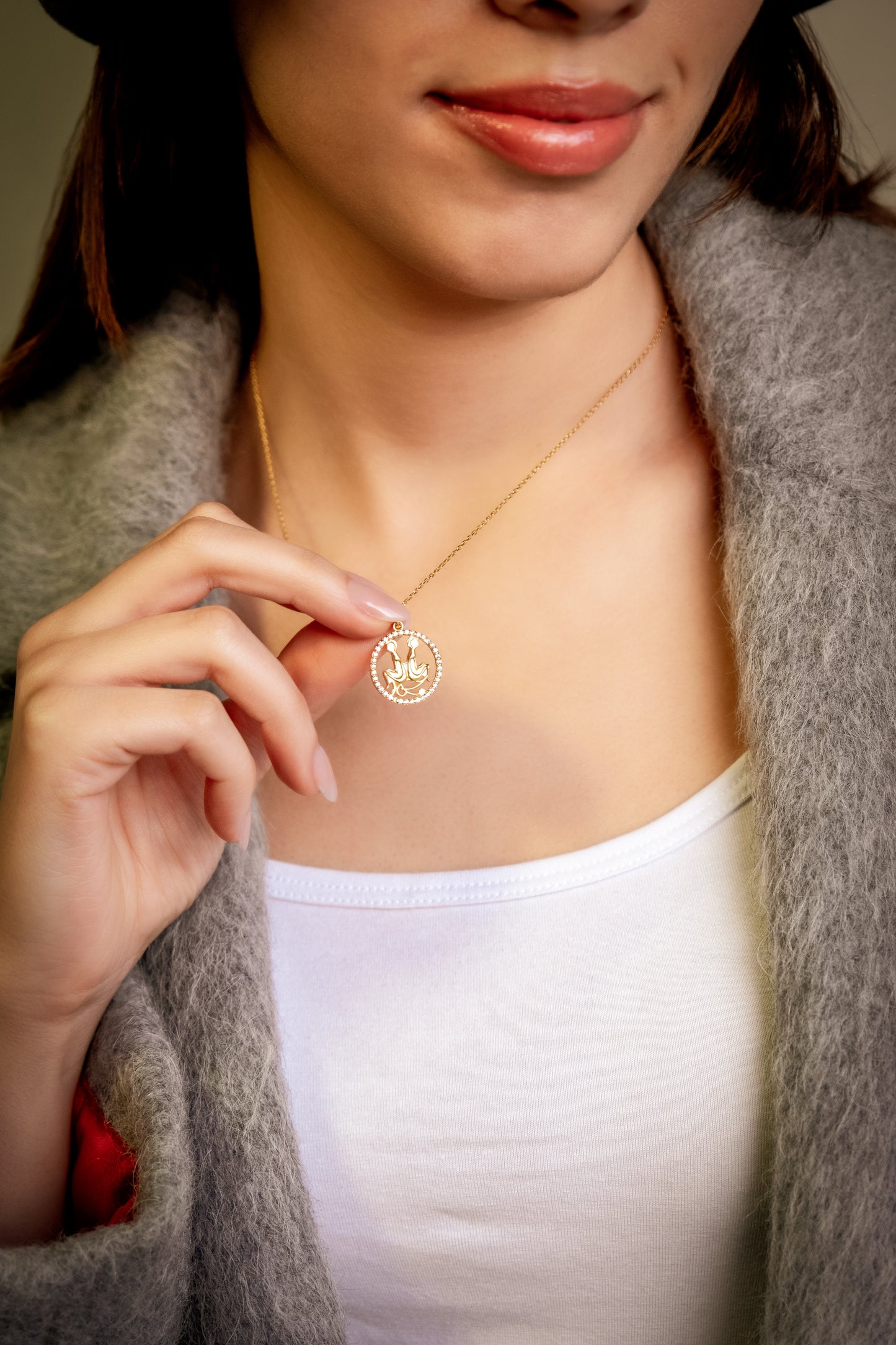 GEMINI Zodiac Necklace with Sparkling Halo | Astrology-Inspired Gold & Silver Pendant