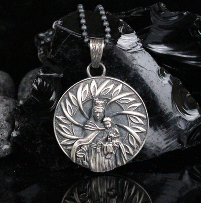 Handcrafted Virgin Mary with Baby Jesus Necklace in Sterling Silver | Religious Jewelry Gift for Men