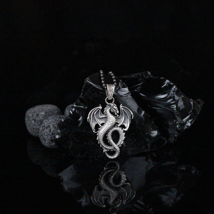 Handmade Fierce Dragon Necklace | 925K Sterling Silver Mythical Necklace for Men