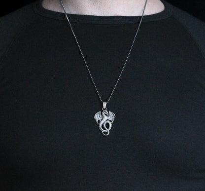 Handmade Fierce Dragon Necklace | 925K Sterling Silver Mythical Necklace for Men