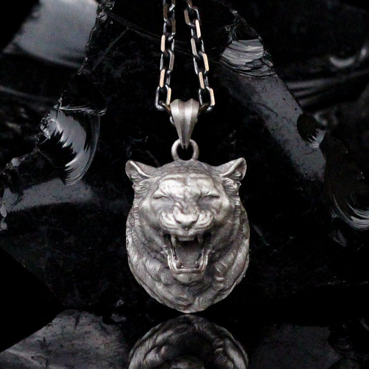 Handmade Roaring Tiger Head Necklace for Men, Tiger Necklace