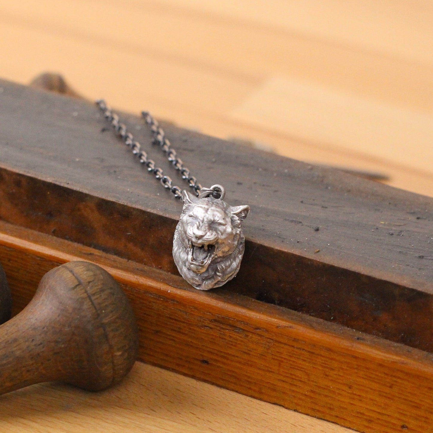 Handmade Roaring Tiger Head Necklace for Men, Tiger Necklace