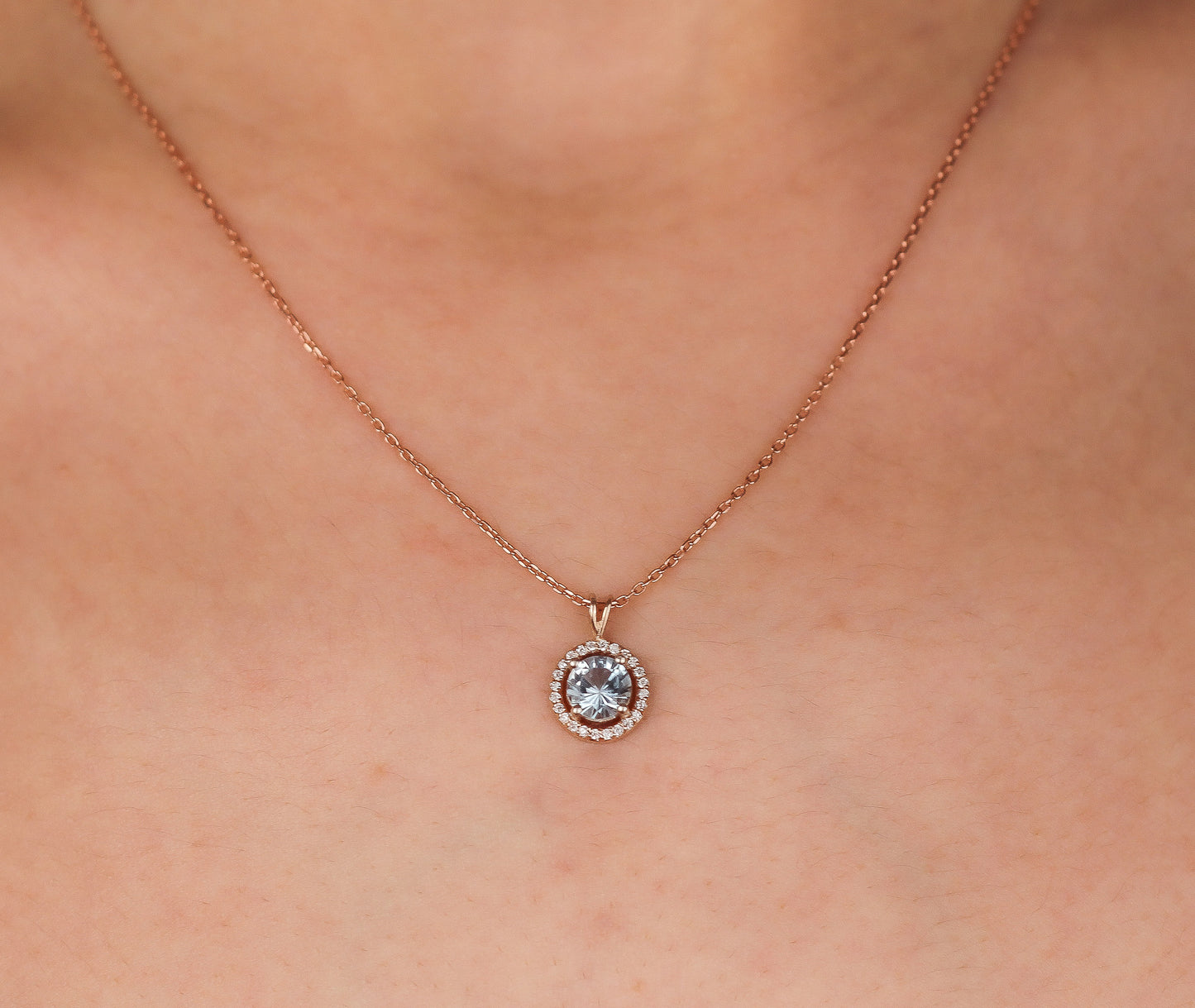 ISLA Radiant Natural Sky Topaz Necklace | Gold & Silver Pendant with Halo Design