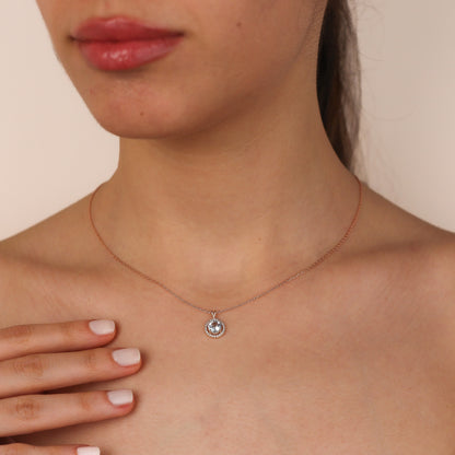 ISLA Radiant Natural Sky Topaz Necklace | Gold & Silver Pendant with Halo Design