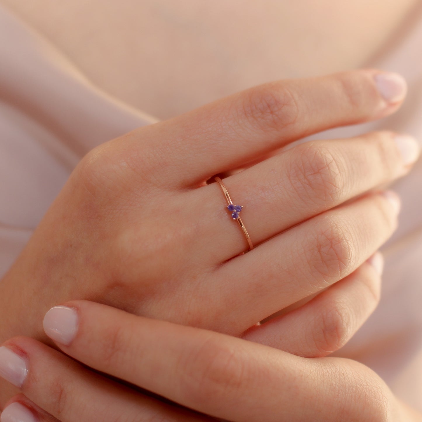 IVY Minimalist Dainty Amethyst Heart Ring in Solid Gold or Silver |  Amethyst Promise Ring for Women