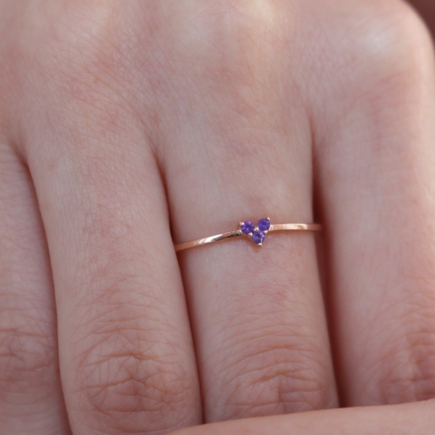 IVY Minimalist Dainty Amethyst Heart Ring in Solid Gold or Silver |  Amethyst Promise Ring for Women