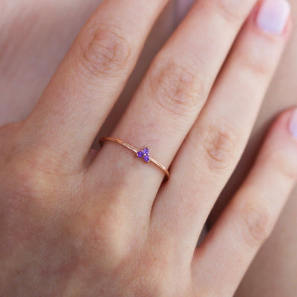 IVY Minimalist Dainty Amethyst Heart Ring in Solid Gold or Silver |  Amethyst Promise Ring for Women