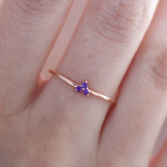 IVY Minimalist Dainty Amethyst Heart Ring in Solid Gold or Silver |  Amethyst Promise Ring for Women